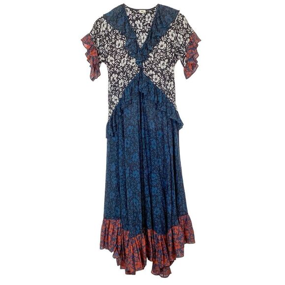 Warm NY Size 0 Floral Mixed Print Maxi Dress Cotton Ruffle Warm Store NYC - Picture 2 of 16